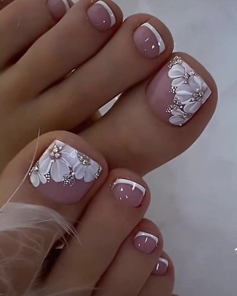 Floral pedicure nail designs.