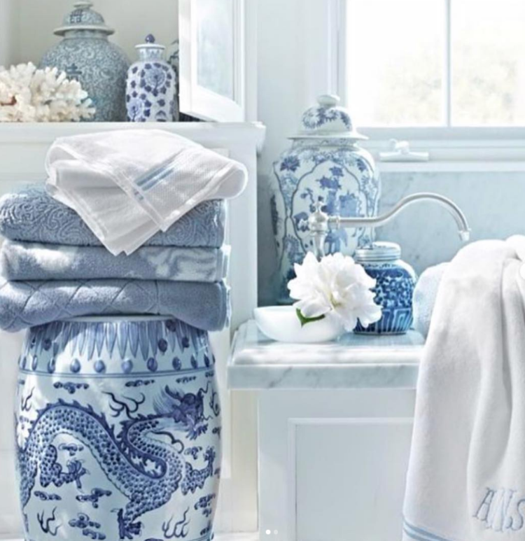 blue and white ginger jars bathroom decor