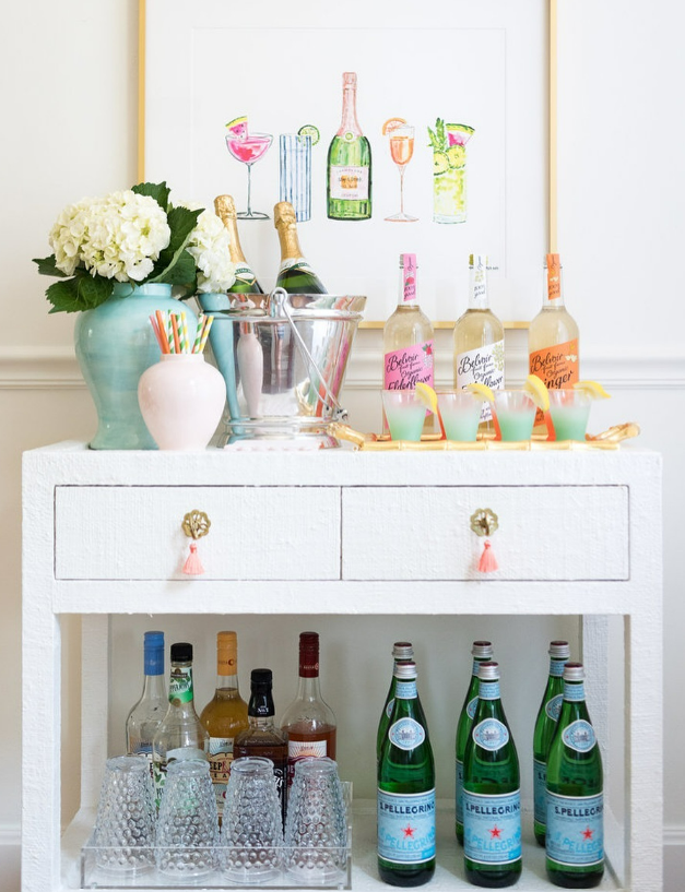 dining room decor. ginger jars decor. bar cart decor