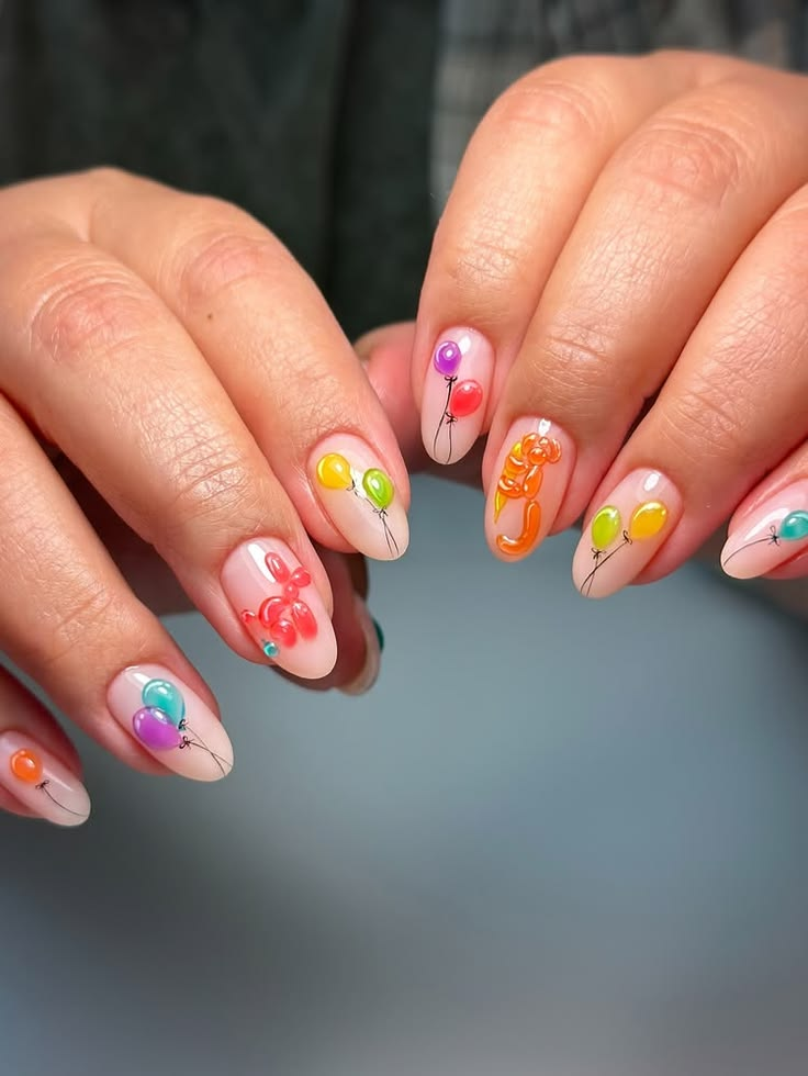 3D acrylic birthday nail designs.