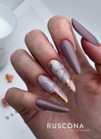 fall marble nail designs. Purple gold marble nails spring summer