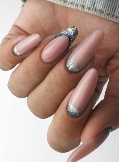 glitter tipped spring summer pink nude nails designs