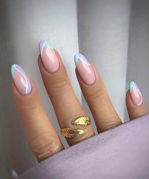 nude nail design ideas. nude nails almond acrylic.pastel french tipped nails for spring summer. summer nails designs