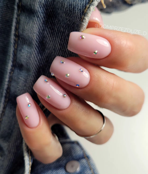 nude nails wedding. nude nails ideas.pink crystal spring summer nails designs