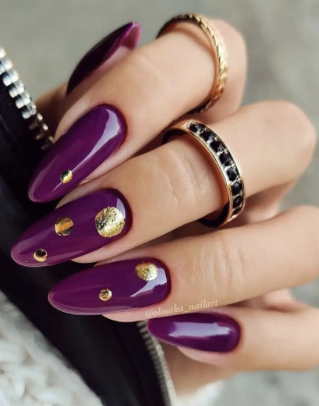 fall nails. purple and gold spring summer nails designs