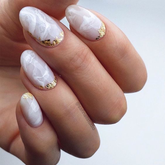 Soft White Marble Nail Design For Summer Blush Pearls