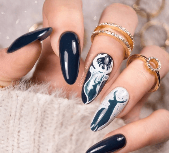 blue reindeer winter nail designs