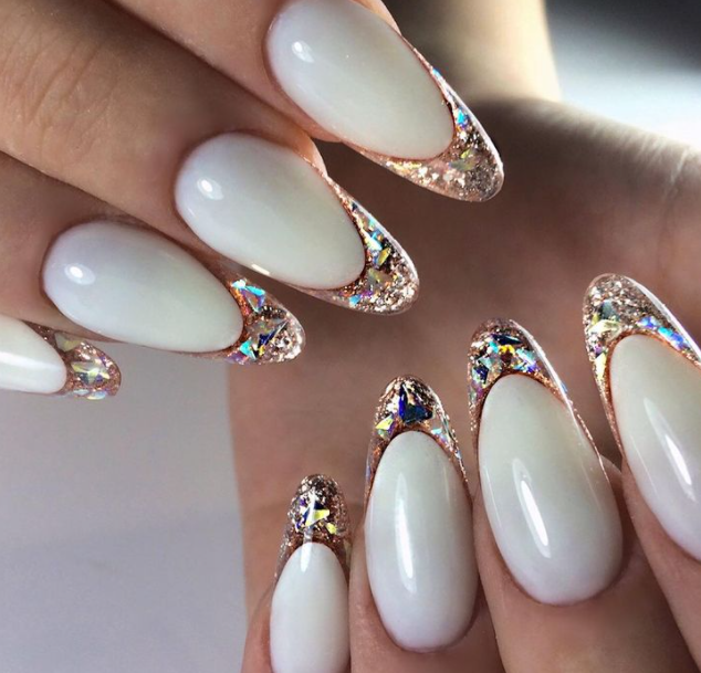 nude crystal tipped christmas nail design
