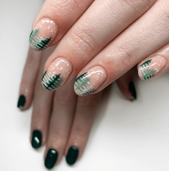 pine tree nail art for winter