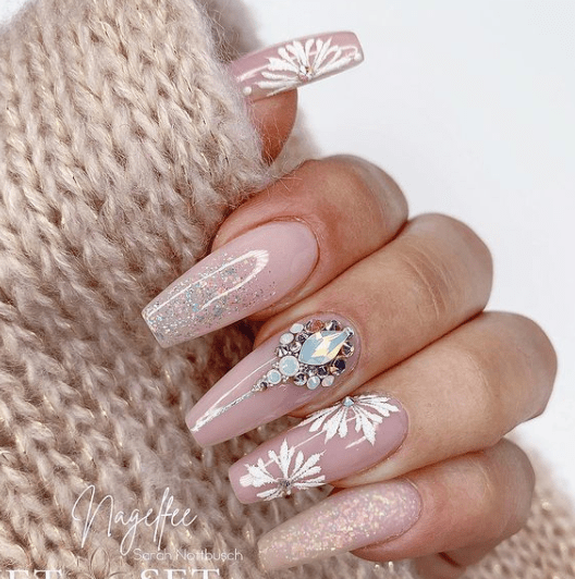 pink acrylic holiday nail design