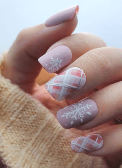 pink plaid holiday nail designs winter