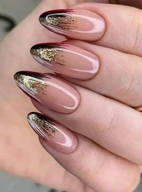 purple and gold tipped manicure christmas nail designs