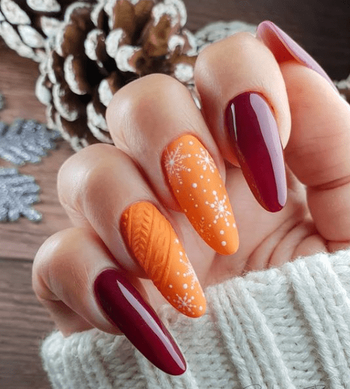 red and orange winter nails