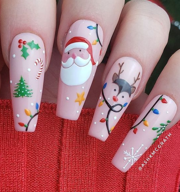 santa christmas nail art designs for winter