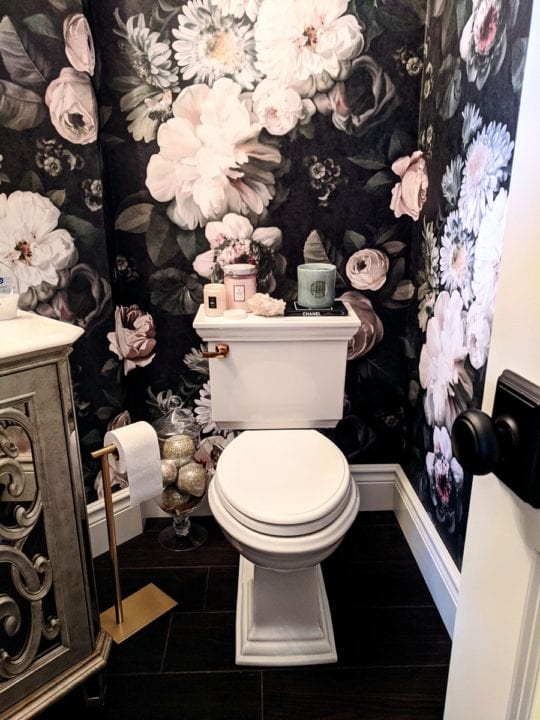 My Powder Room Remodel ftg. Ellie Cashman Dark Floral Wallpaper - Blush ...