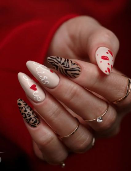 animal print kiss love valentines day nail art design ideas