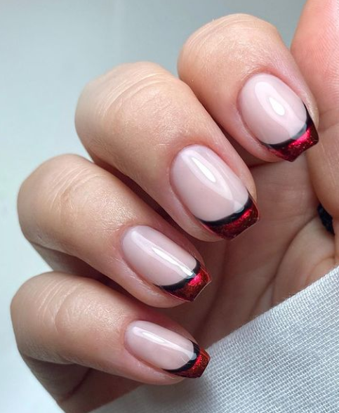 black and red french tip valentines day nail design. valentines day nail art ideas.