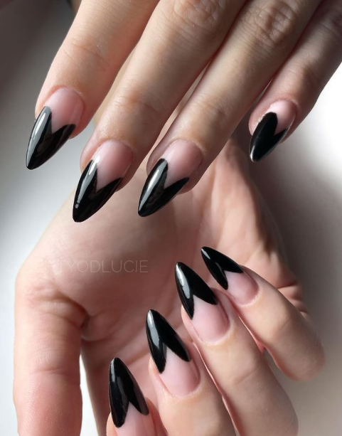 black heart french tip valentines day nail design ideas