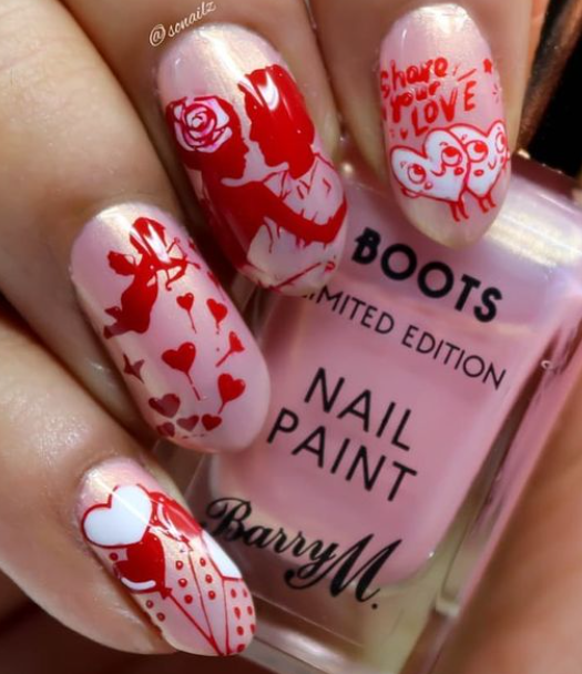 cupid lovers valentines day nails design. valentines nails art ideas.