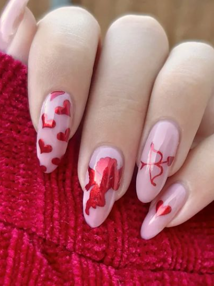 cupid nail art valentines day nails. valentines nail designs acrylic coffin gel nails.