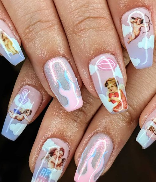 cupid valentines day nail art gel nails. valentines nail design ideas.