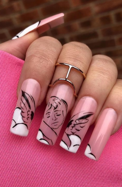 cupid valentines day nail design. acylic nail art valentines day.