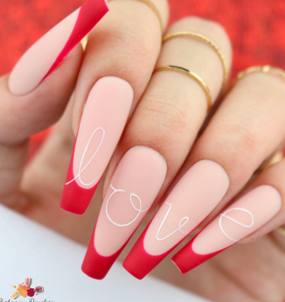 matte love valentines day nail art designs