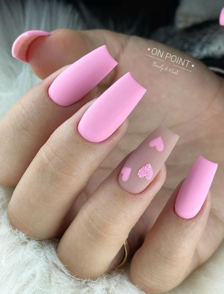 pastel pink valentines day nail design. valentines nail art ideas.