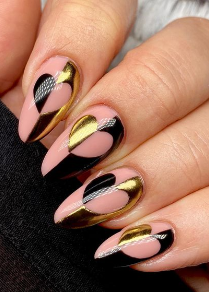 pink and gold heart valentines day nails design. valentines nail art ideas