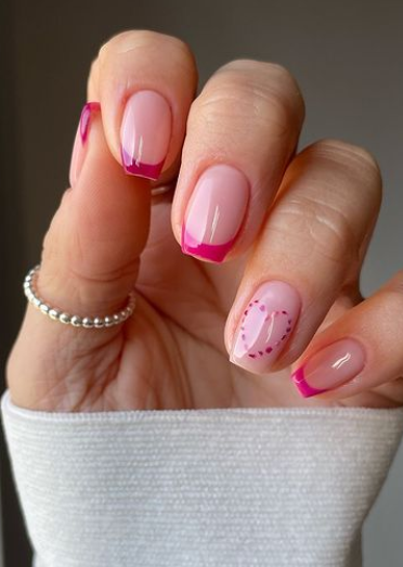 pink french tipped valentines day nails