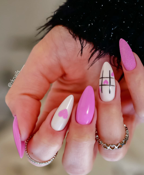 pink heart valentines day nail art designs