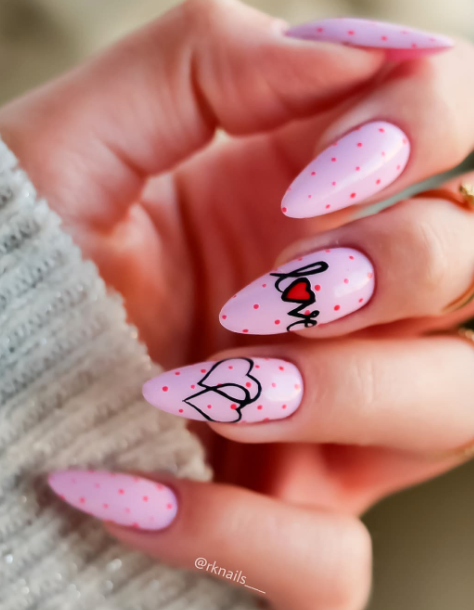 pink polka dot heart valentines day nail art designs. best valentines nails