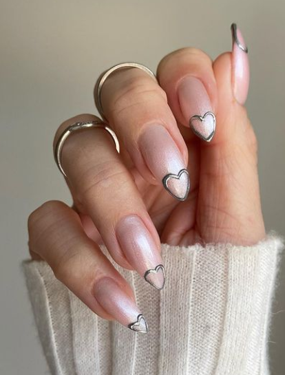 silver heart nail tips valentines nail design