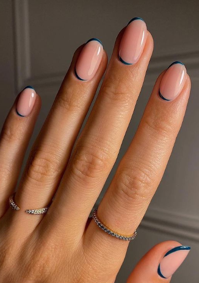 blue tipped nude nails. nude nail ideas simple short. nude nails acrylic gel