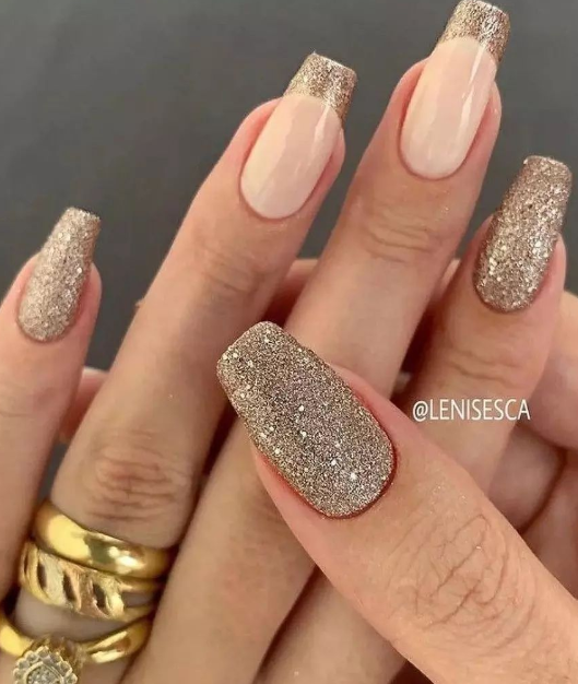 glitter nude nails. wedding nude nails. glam nude nails. nude nail design ideas.