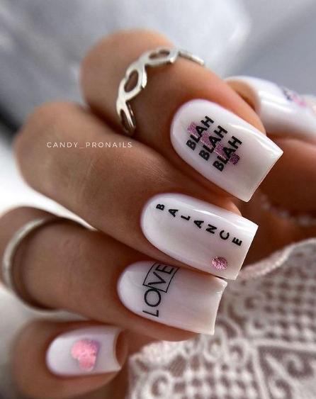 nude nail designs. neutral nails simple with wording