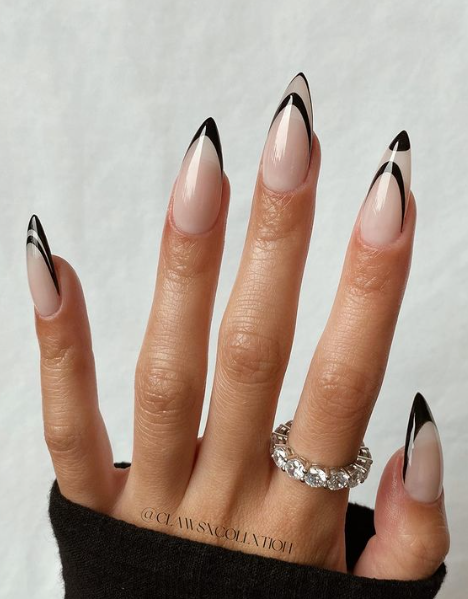 nude nails black tips. nude nails inspo. nude nails ideas. nude nails acrylic gel. nude nails trends