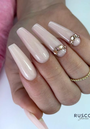 nude nails with crystals gems. wedding nude nails glam. nude nail design ideas