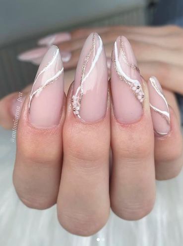 nude pink glitter gold nail design. nude nail ideas wedding