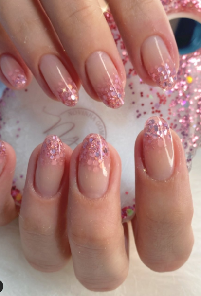 pink glitter nail ideas. wedding nude nails. neutral pink nail designs
