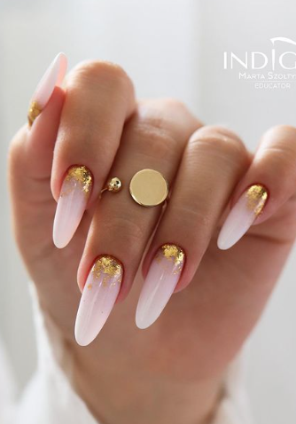 pink gold nude nails. pink wedding nails.