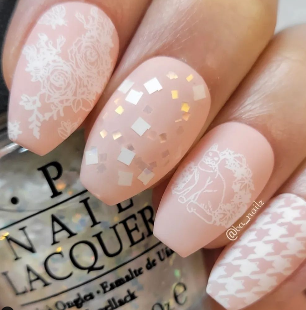 pink nude nail designs with glitter. wedding nude nails. nude nail inspo ideas. nude nail trends