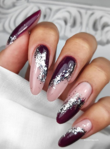 purple silver marble fall nails. pink fall nails burgundy nail designs.