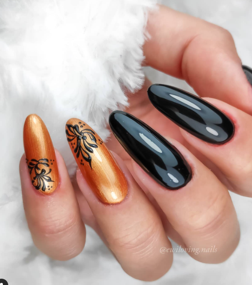 black and orange halloween nails. fall nails designs orange.black and orange halloween nails. fall nails designs orange.