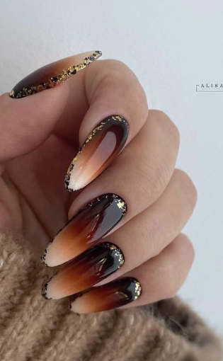 brown ombre fall nails. september autumn nail ideas almond.