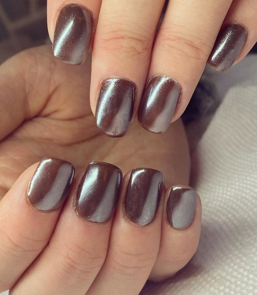 chocolate glazed shimmer october nails. fall nails simple ideas.