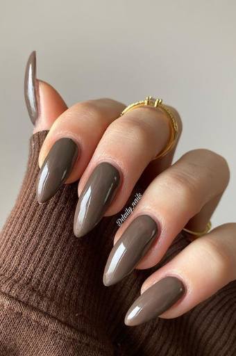 deep brown gray neutral fall nails. solid bold fall nail color ideas.