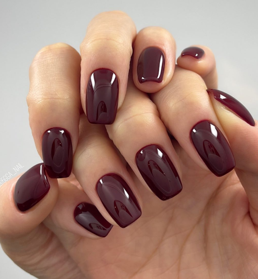 deep warm purple burgundy fall nails. solid bold fall nail looks for long short nails.