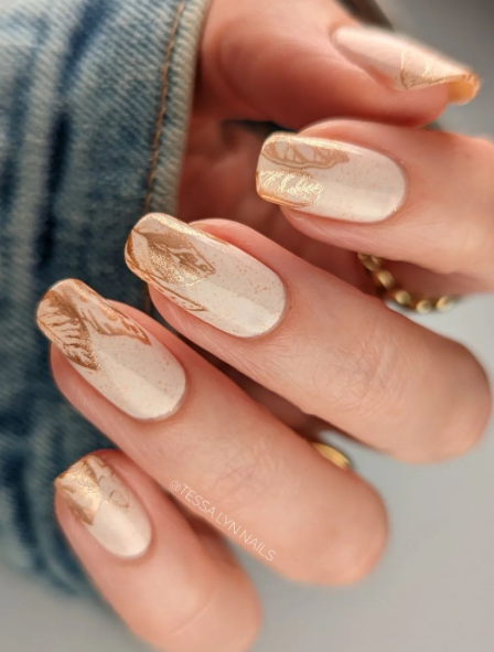 fall gold leaf nail art. fall nail design ideas.