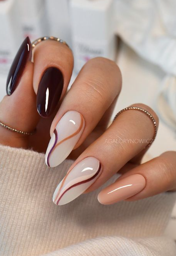 fall nude nails. fall nail designs. fall acrylic nails.